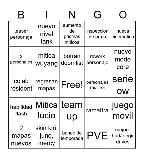 OVERWATCH SPOTLIGHT Bingo Card