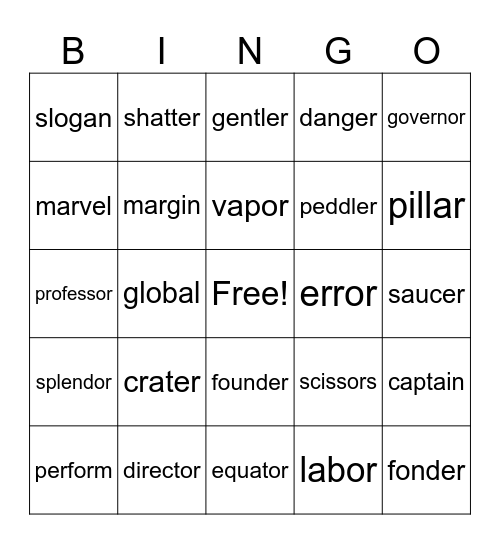 Spelling Week 21 Bingo Card