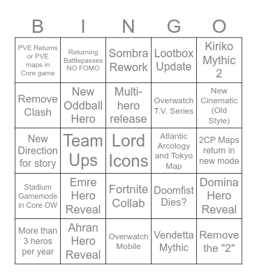 Overwatch Spotlight Bingo Card