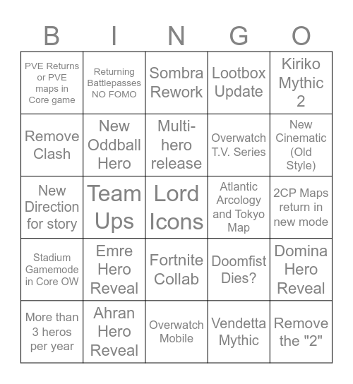 Overwatch Spotlight Bingo Card