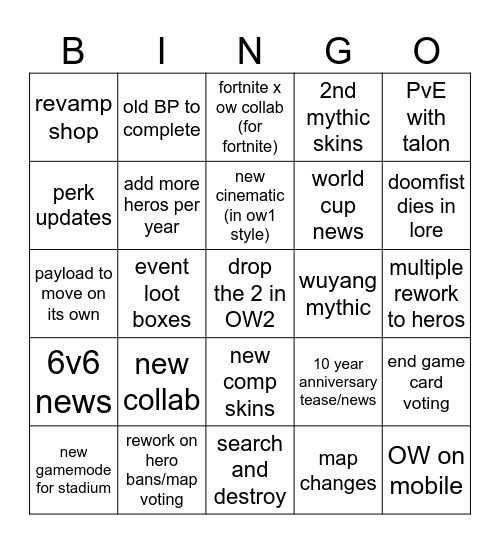OW spotlight predictions Bingo Card