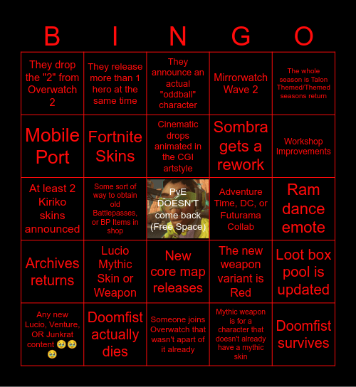 Mozzie's Bingo for OW2 Spotlight Bingo Card