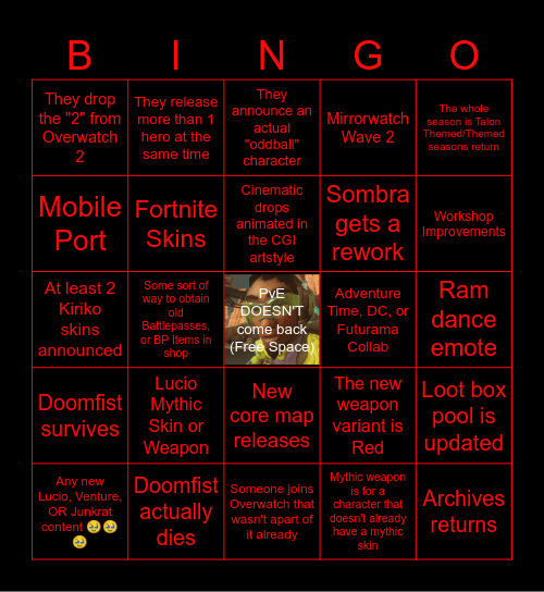 Mozzie's Bingo for OW2 Spotlight Bingo Card