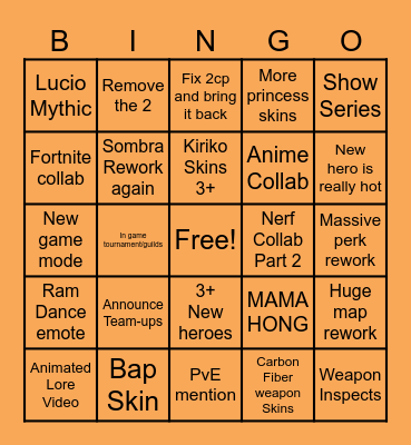 Overwatch Spotlight Bingo Card