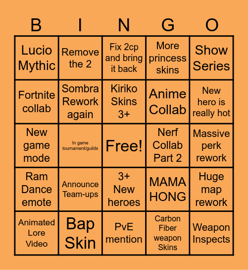 Overwatch Spotlight Bingo Card