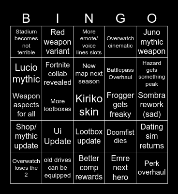 Overwatch Spotlight Bingo Card