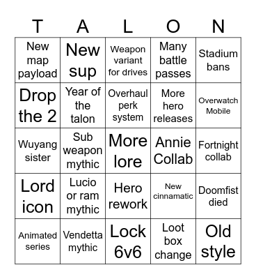 Overwatch Bingo Card
