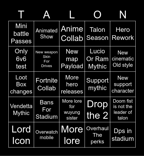 Overwatch Bingo Card