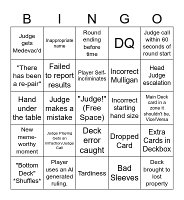 BCS Australia 2026 Judge Bingo Card