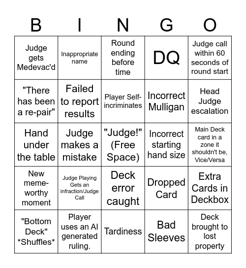 BCS Australia 2026 Judge Bingo Card