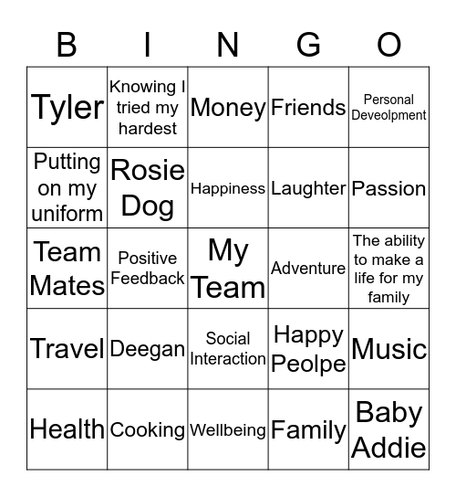 What motivates Team 4 Bingo Card