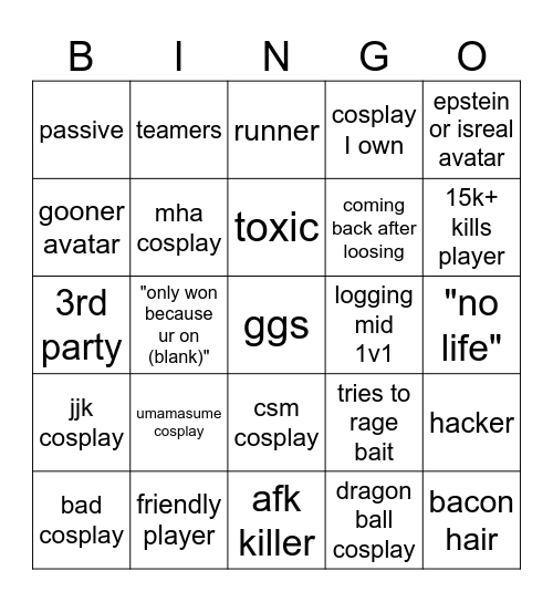 JJS Bingo Card Bingo Card
