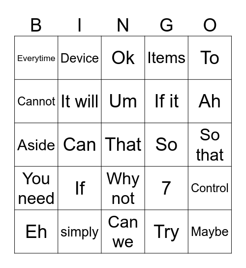 Things Sir Erwin Say Bingo Card