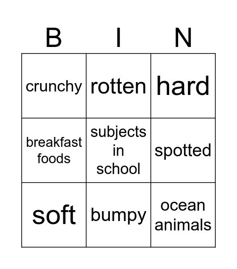 Senses Bingo Card