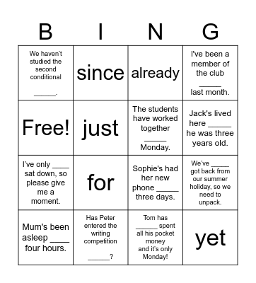 Unit 14/15 Present Perfect Bingo Card