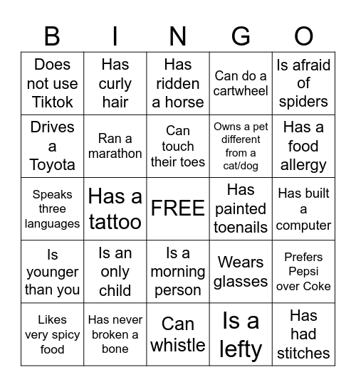Human Bingo Card