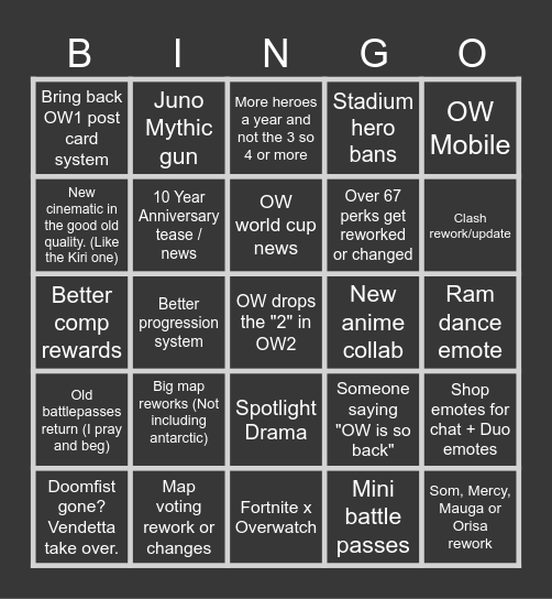 OW2 Spotlight 2026 Pred Bingo Card