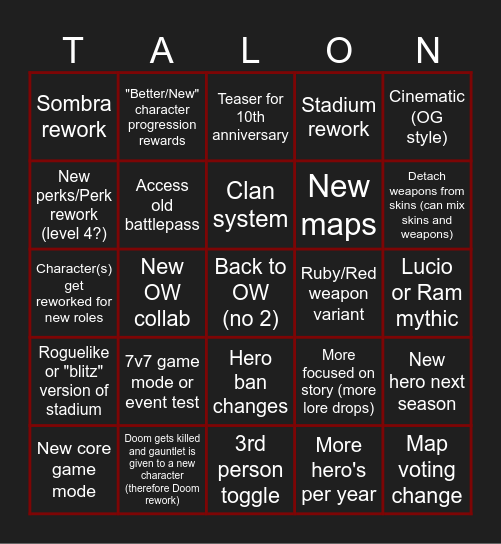 Overwatch Spotlight Bingo Card