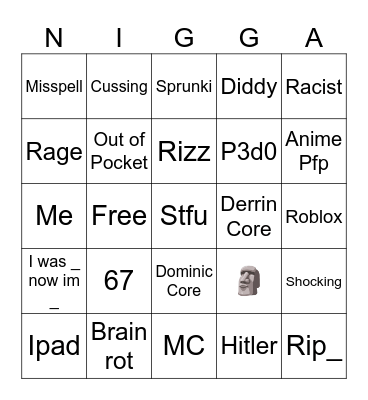 Catch the N Word Bingo Card