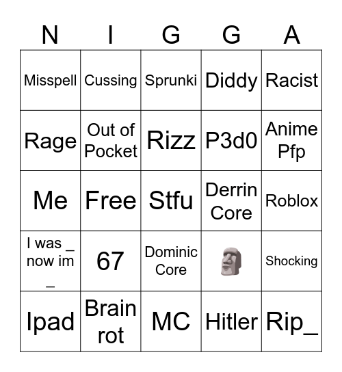 Catch the N Word Bingo Card