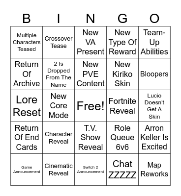 Overwatch Spotlight Bingo Card