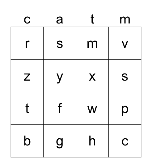 Letter Sounds Bingo Card