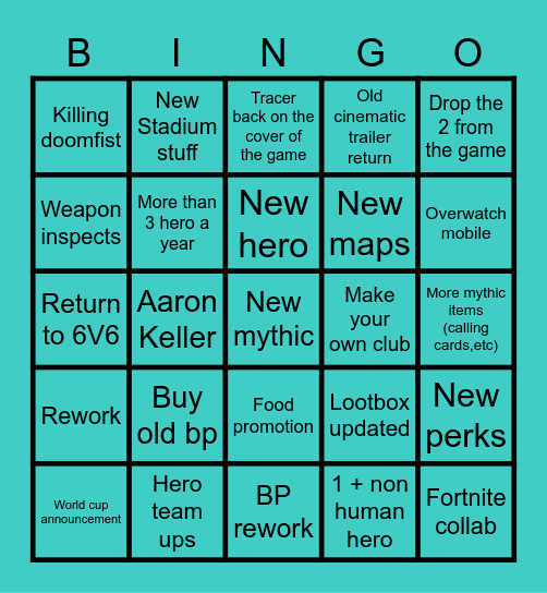 Overwatch spotlight Bingo Card