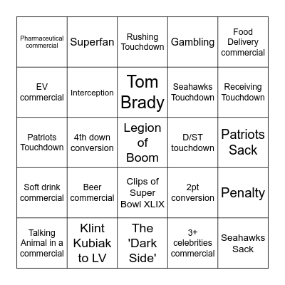 Super Bowl Bingo Card