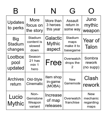 Overwatch Spotlight Bingo Card