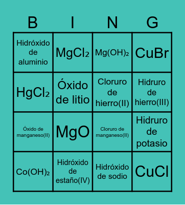 Formulación Inorganica Bingo Card