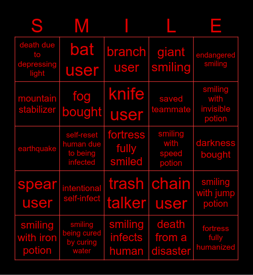 Infectious Smile (Roblox) BINGO Card