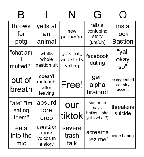 Hailey Bingo Card