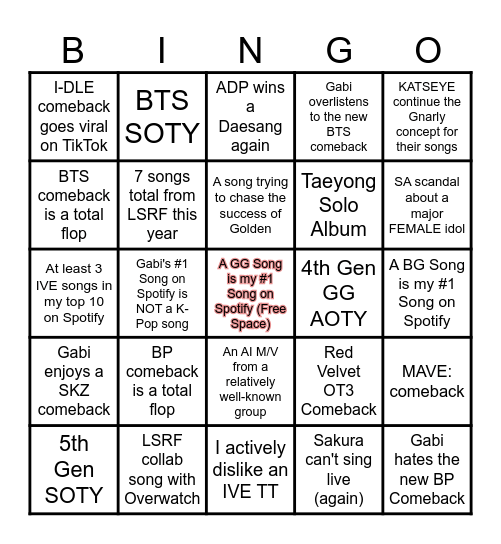 2026 K-Pop Bingo Card