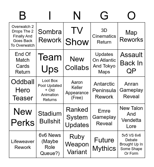 Overwatch Spotlight 2026 Bingo Card