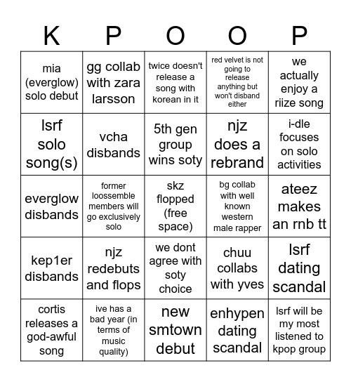 2026 kpop Bingo Card