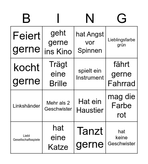Kennenlern-Bingo Card