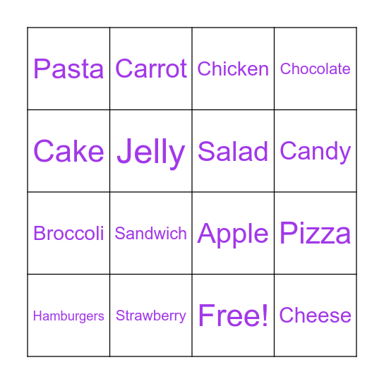 What’s your favorite food? Bingo Card