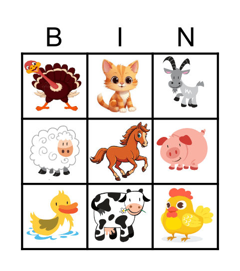 FARM ANIMALS Bingo Card