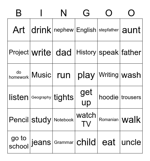 Read and find Bingo Card