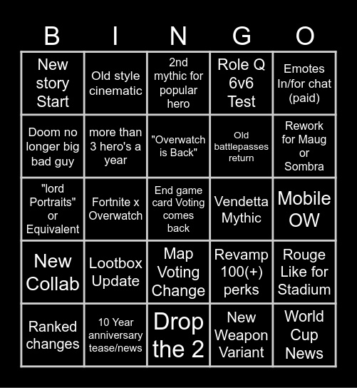 Overwatch Spotlight Event Bingo Card