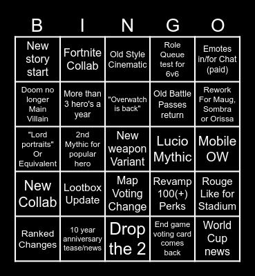 Overwatch Spotlight Event 2026 Bingo Card
