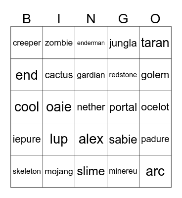 Minecraft Bingo Card