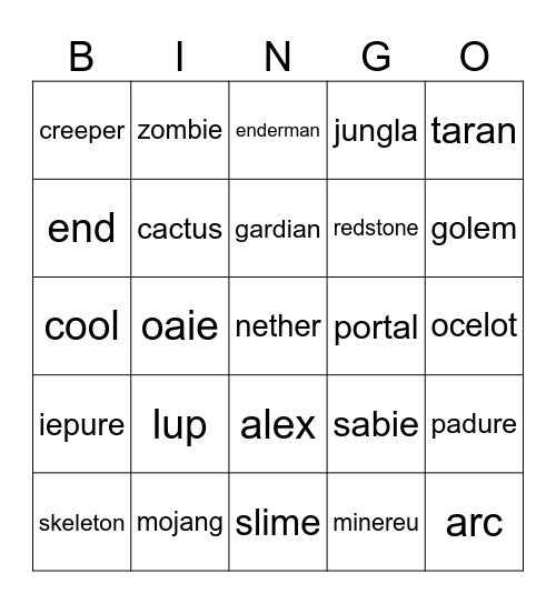 Minecraft Bingo Card