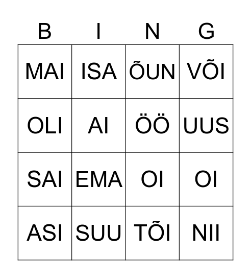 SÕNADE BINGO Card