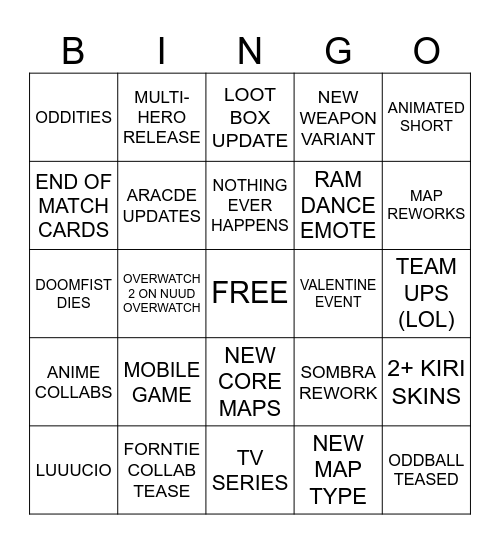 OVERWATCH SPOTLIGHT Bingo Card