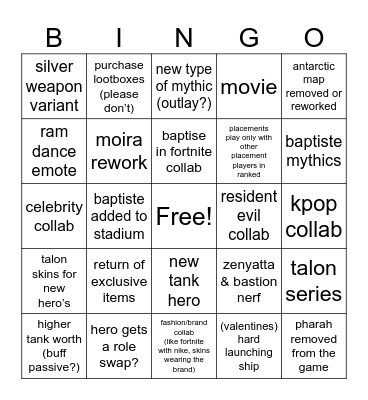 overwatch spotlight Bingo Card