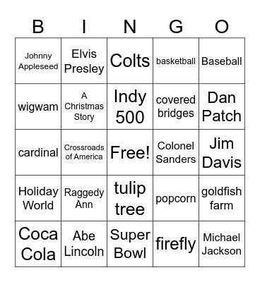 Indiana Bingo Card