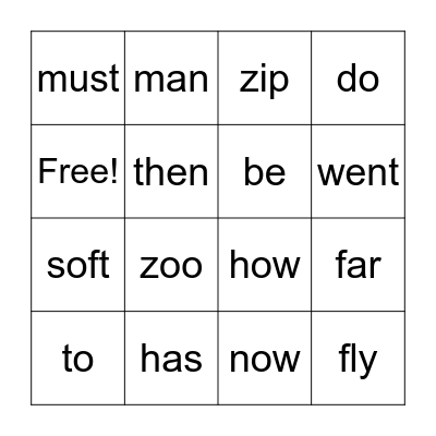 List B Bingo Card