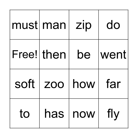 List B Bingo Card
