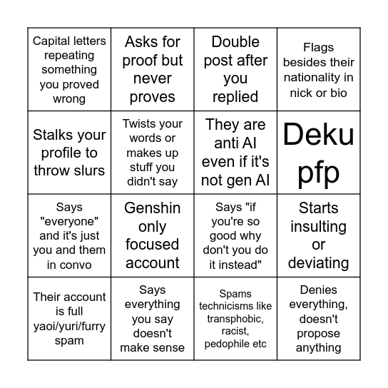 Twitter dumbass bingo card Bingo Card